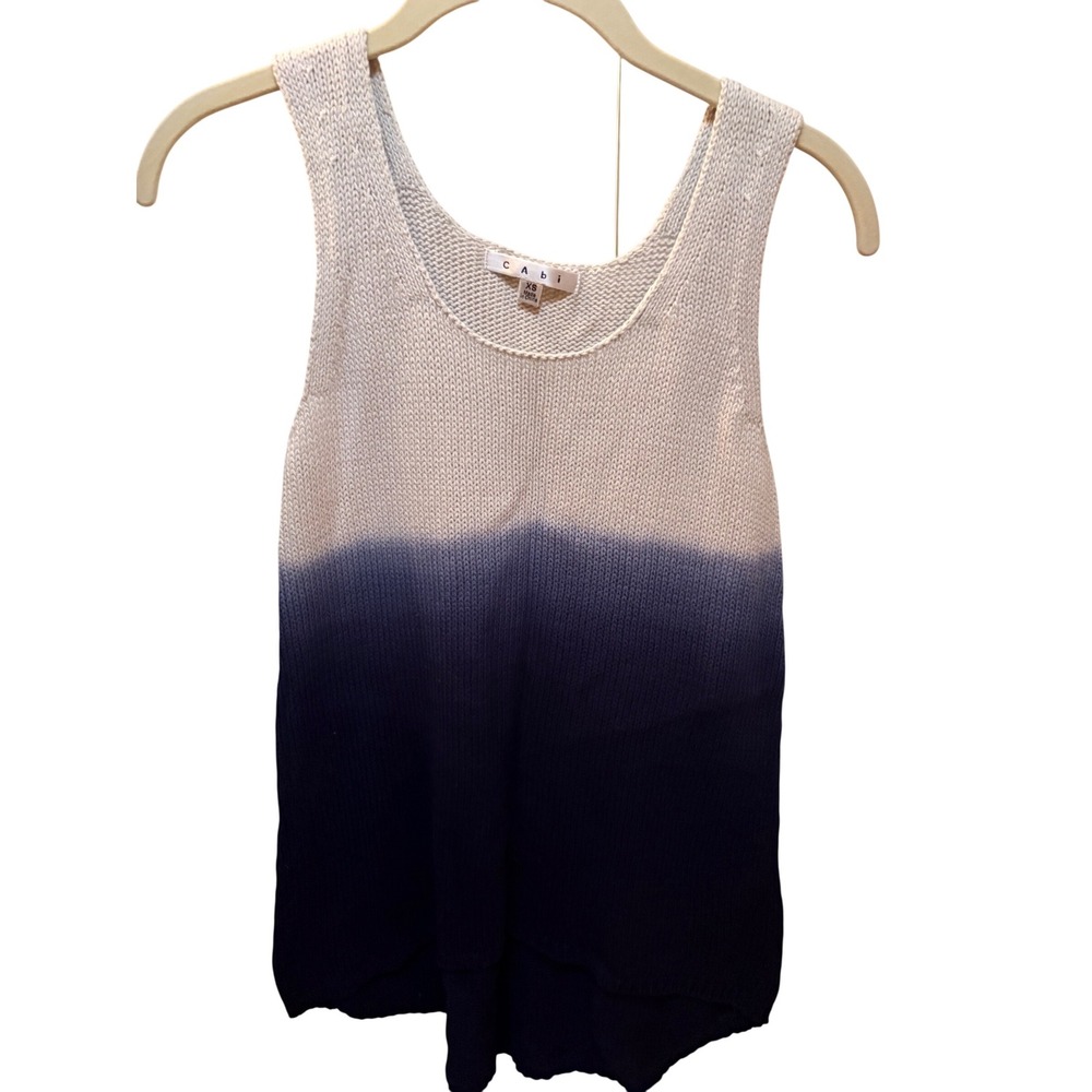 Cabi Women's Ombre Dip Dye Knit Tank Top Navy Blue Cream Cotton Sweater XS
